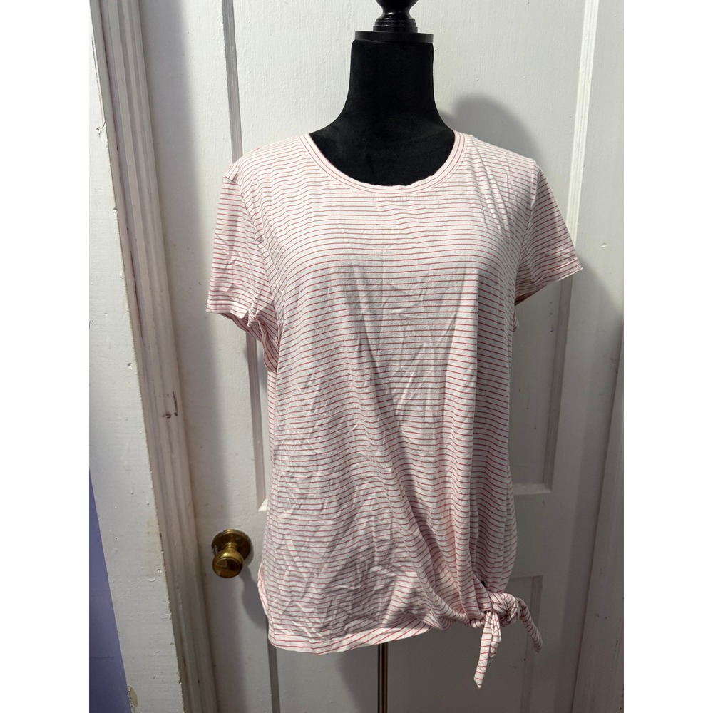 Banana Republic Red White Striped Side Tie Supima Cotton Top XL Short Sleeve